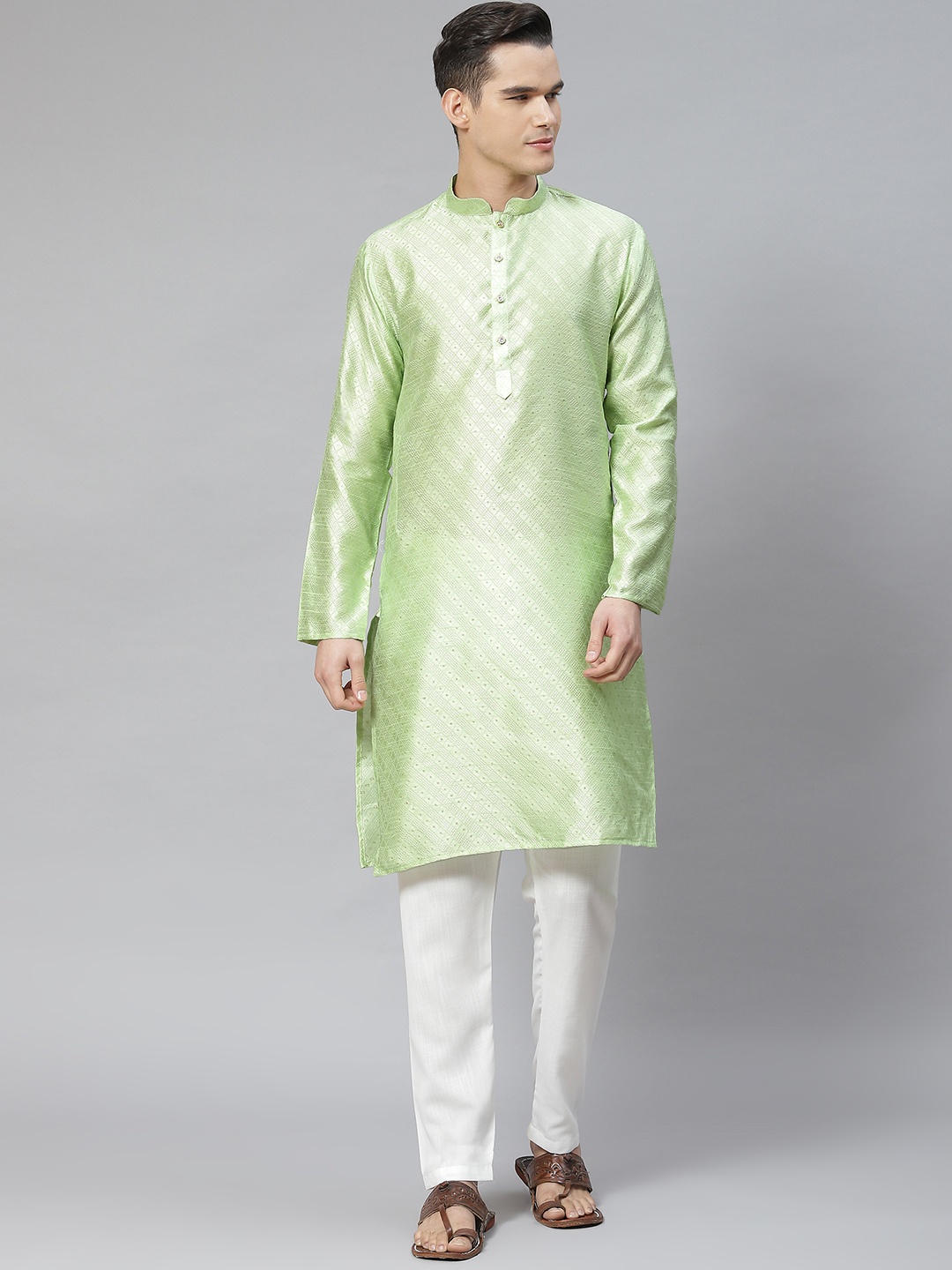 

Luxrio Men Ethnic Motifs Embroidered Kurta with Pyjamas, Green