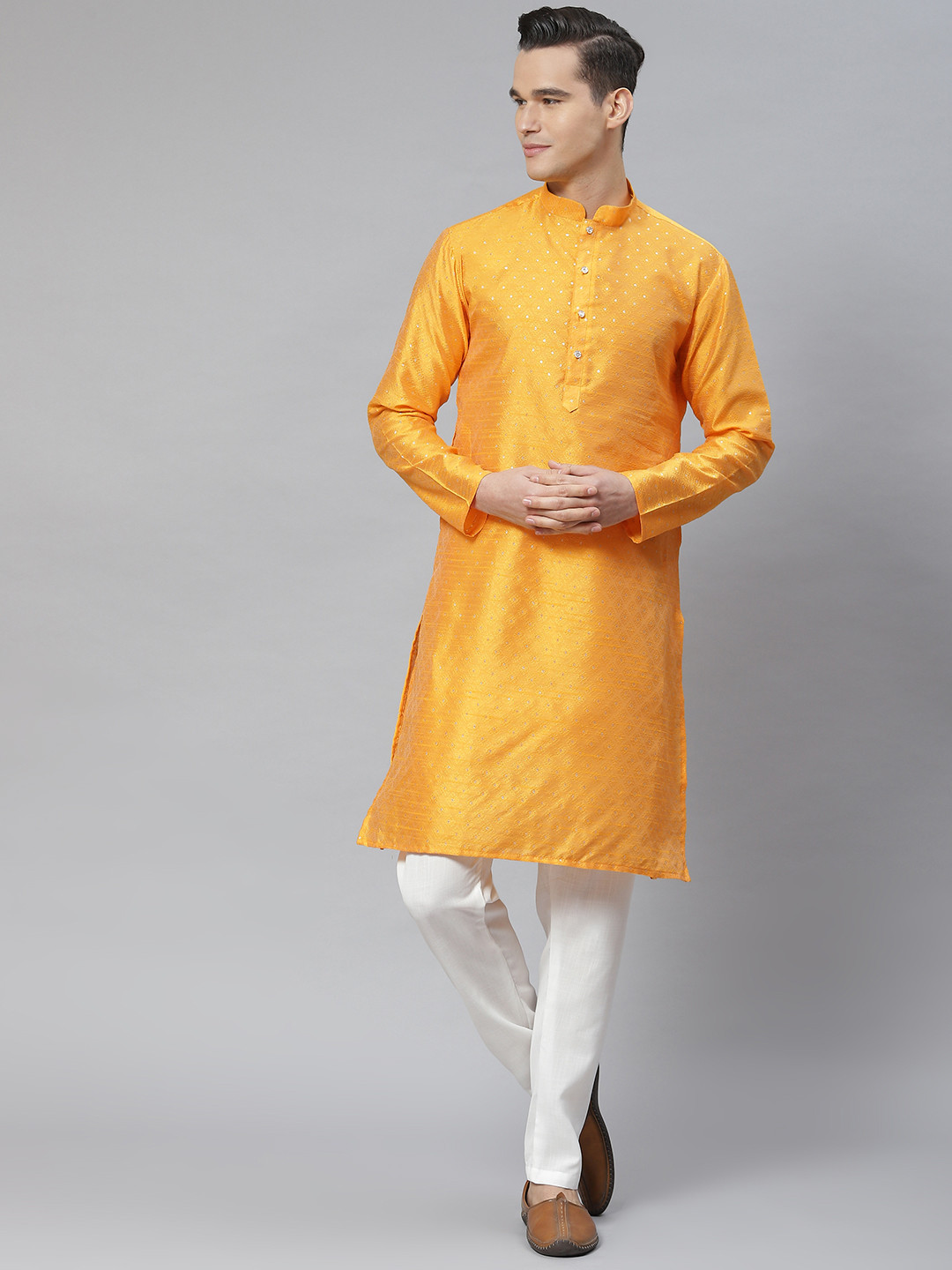 

Luxrio Men Ethnic Motifs Embroidered Kurta with Pyjamas, Yellow
