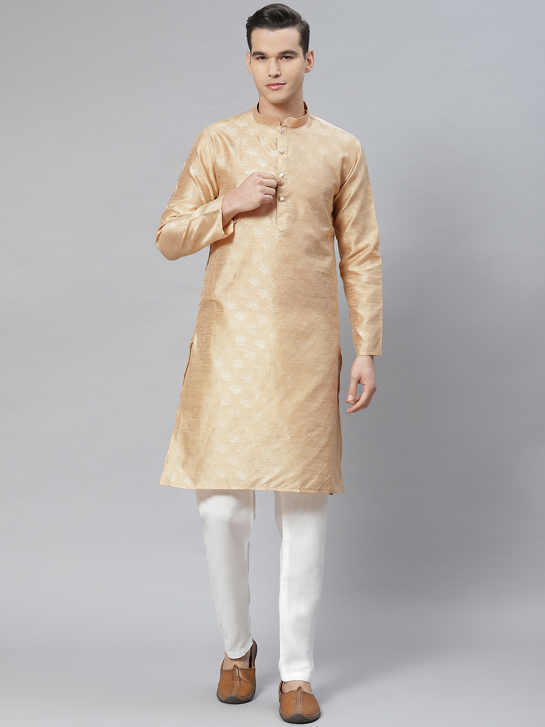 

Luxrio Men Ethnic Motifs Embroidered Thread Work Kurta with Pyjamas, Beige