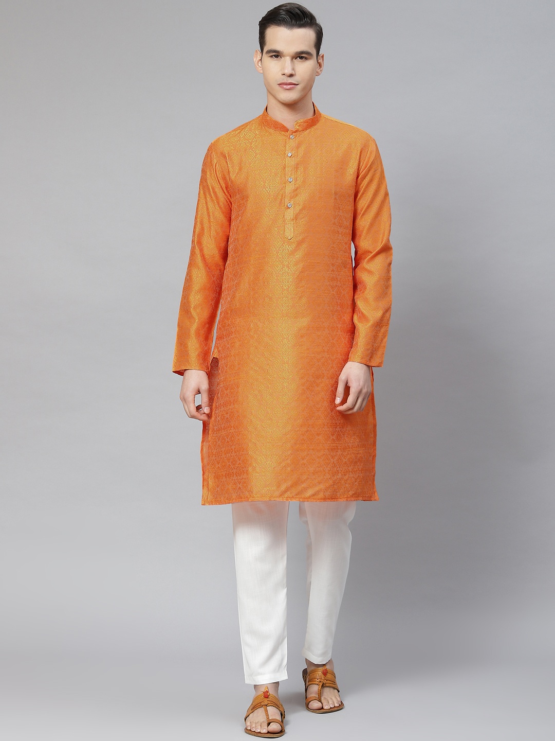 

Luxrio Men Ethnic Motifs Embroidered Thread Work Kurta with Pyjamas, Orange