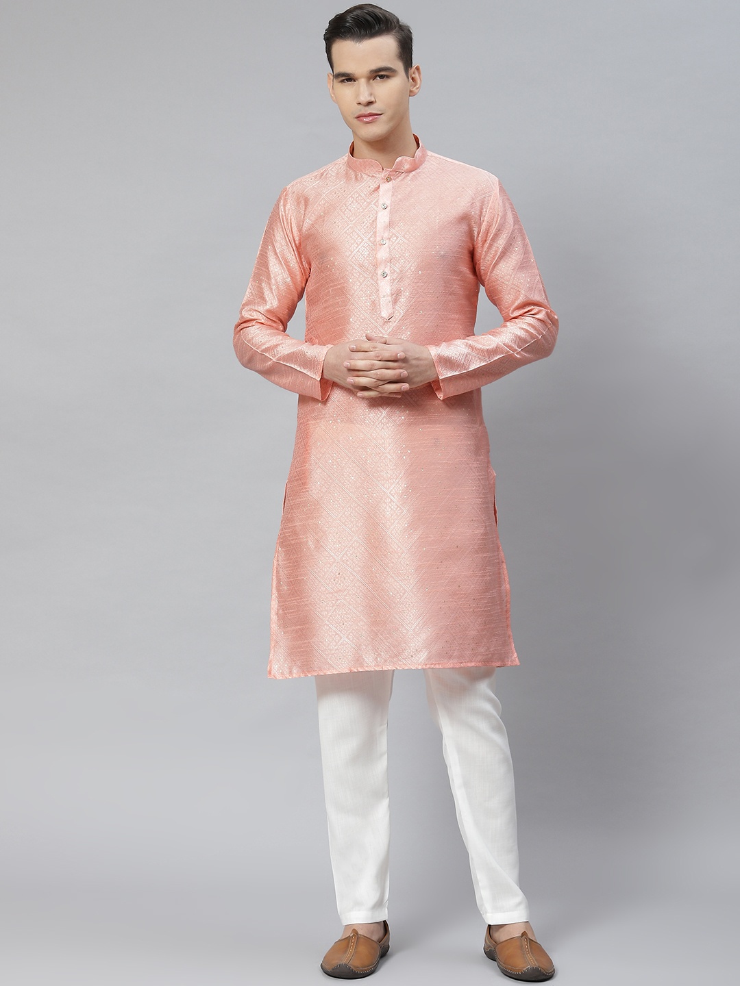 

Luxrio Men Ethnic Motifs Embroidered Kurta with Pyjamas, Peach