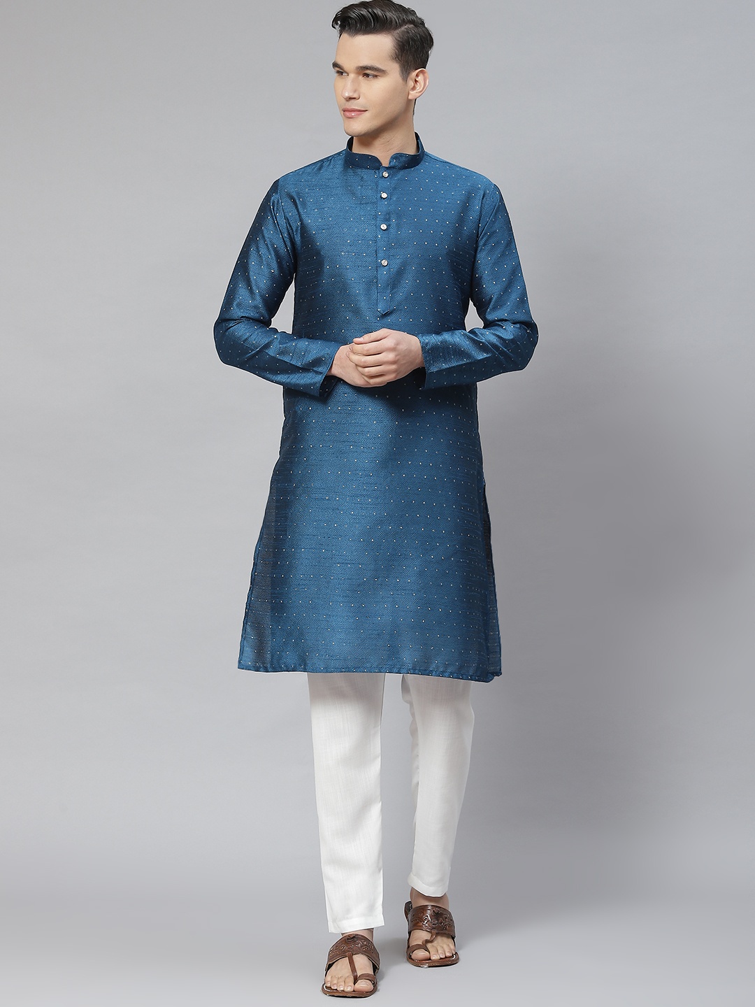 Luxrio Men Ethnic Motifs Embroidered Kurta with Pyjamas, Blue