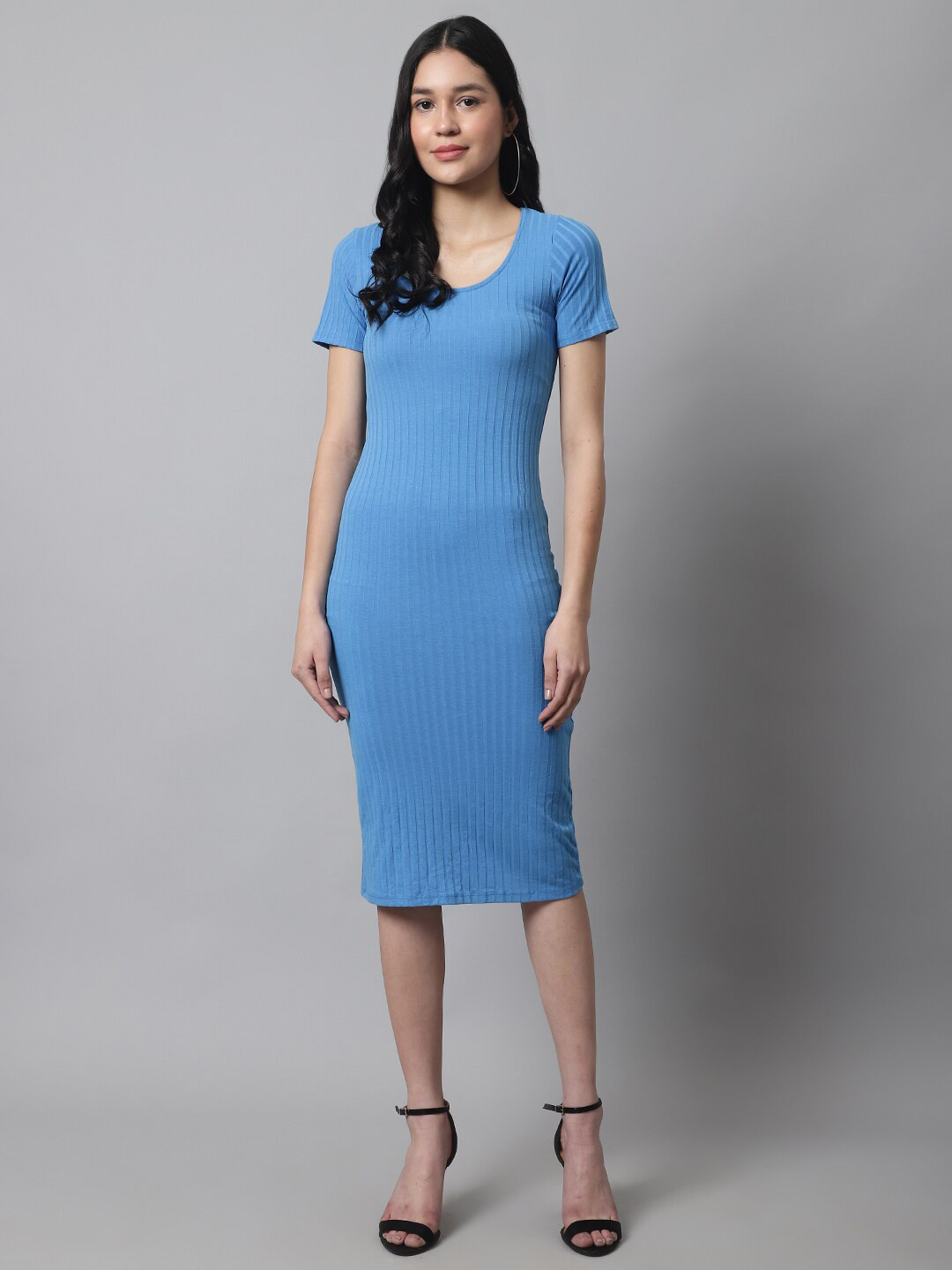 

NoBarr Round Neck Short Sleeves Bodycon Dress, Blue