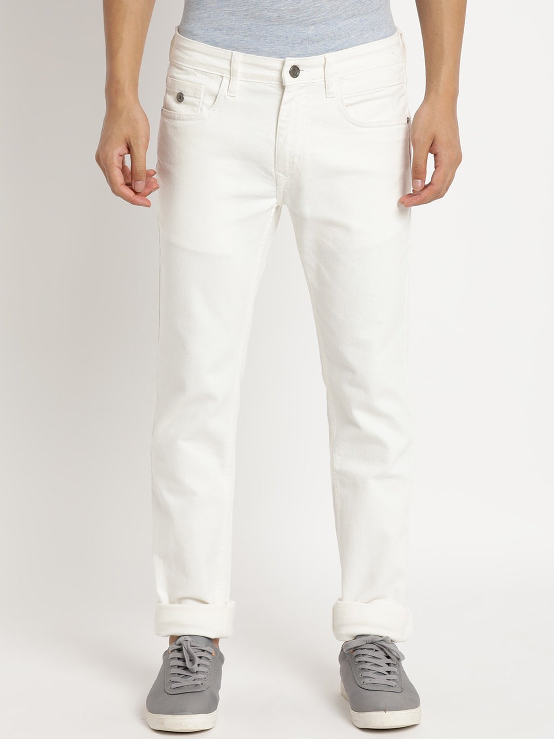 

Turtle Men Narrow Tapered Fit Cotton Jeans, White