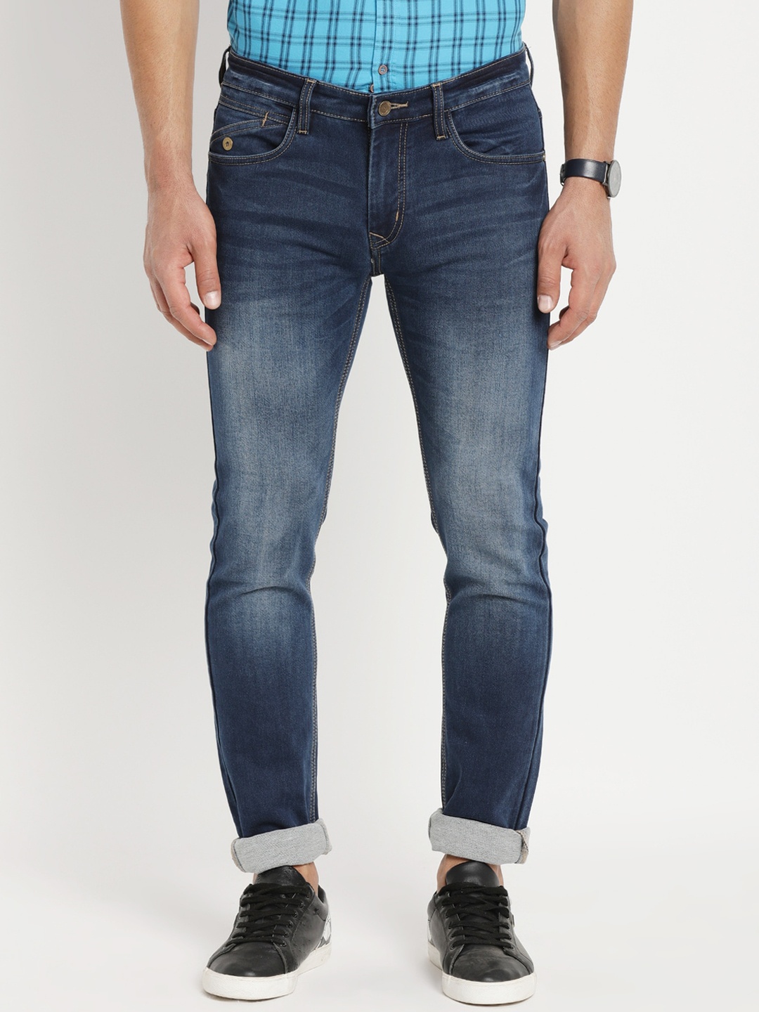 

Turtle Men Navy Blue Narrow Tapered Fit Heavy Fade Stretchable Jeans
