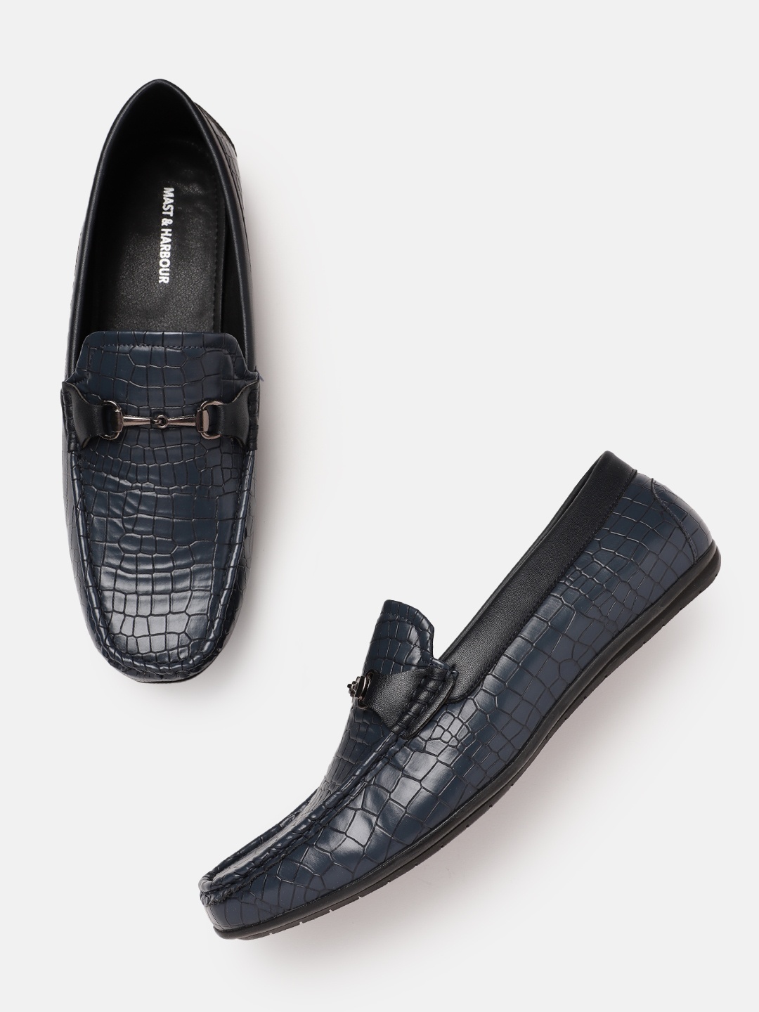 

Mast & Harbour Men Croc Textured Horsebit Formal Loafers, Navy blue