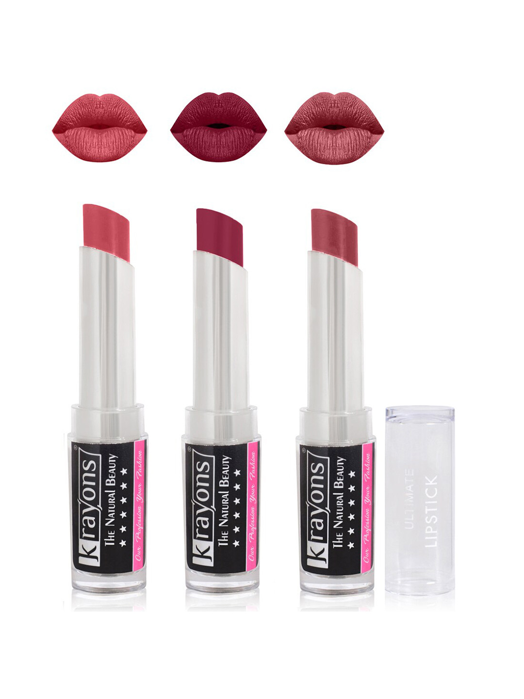 

krayons Set of 3 The Natural Beauty Ultimate Moisturizing Matte Lipstick - 3.5 g each, Pink