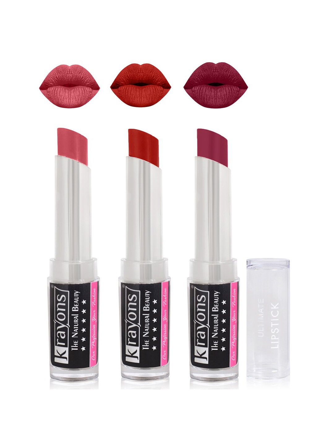 

krayons Set of 3 The Natural Beauty Ultimate Moisturizing Matte Lipstick - 3.5 g each, Pink