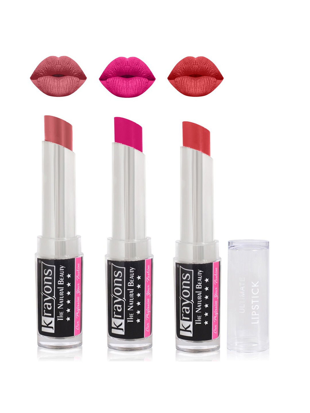 

krayons Set of 3 The Natural Beauty Ultimate Moisturizing Matte Lipstick - 3.5 g each, Pink