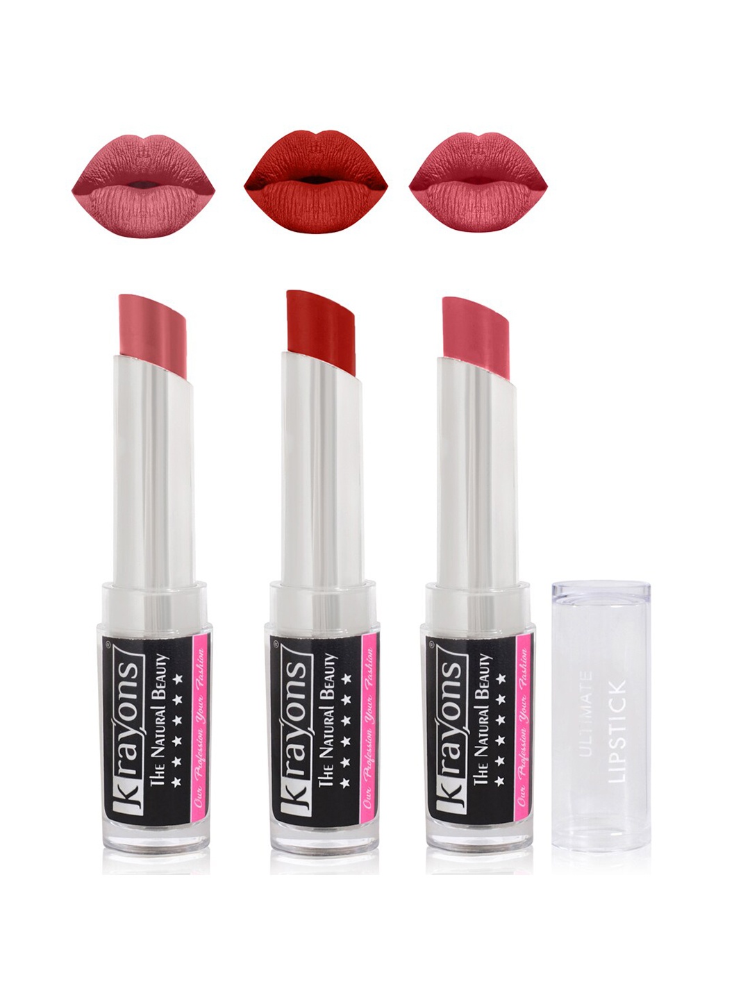 

krayons Set of 3 The Natural Beauty Ultimate Moisturizing Matte Lipstick - 3.5 g each, Red