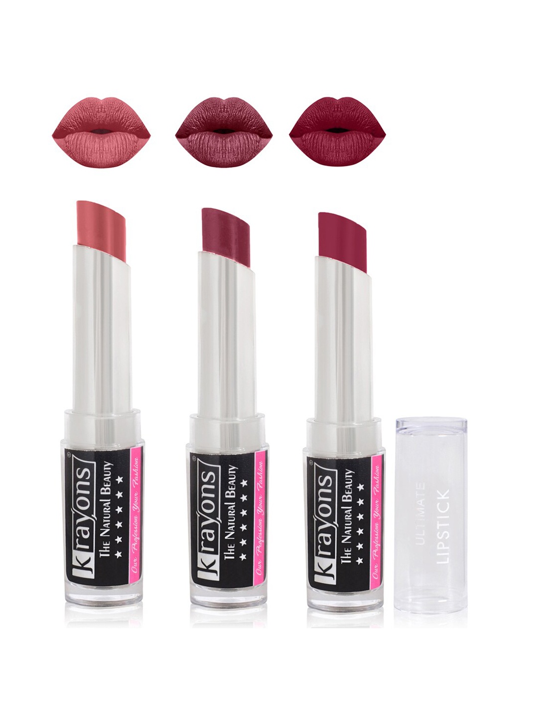 

krayons Set Of 3 The Natural Beauty Ultimate Moisturizing Matte Lipsticks - 3.5 gm Each, Nude
