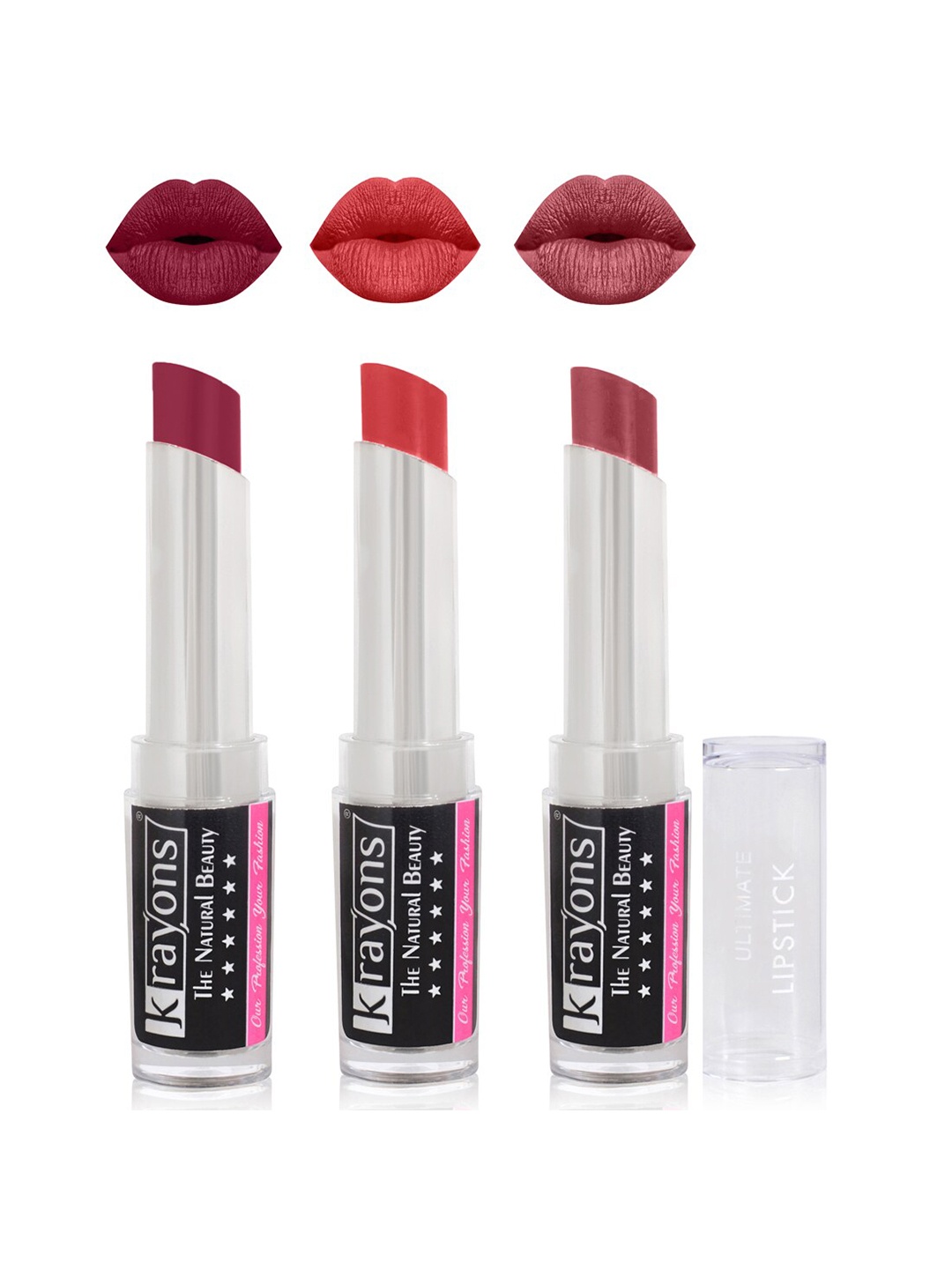 

krayons Set of 3 The Natural Beauty Ultimate Moisturizing Matte Lipstick - 3.5 g each, Maroon