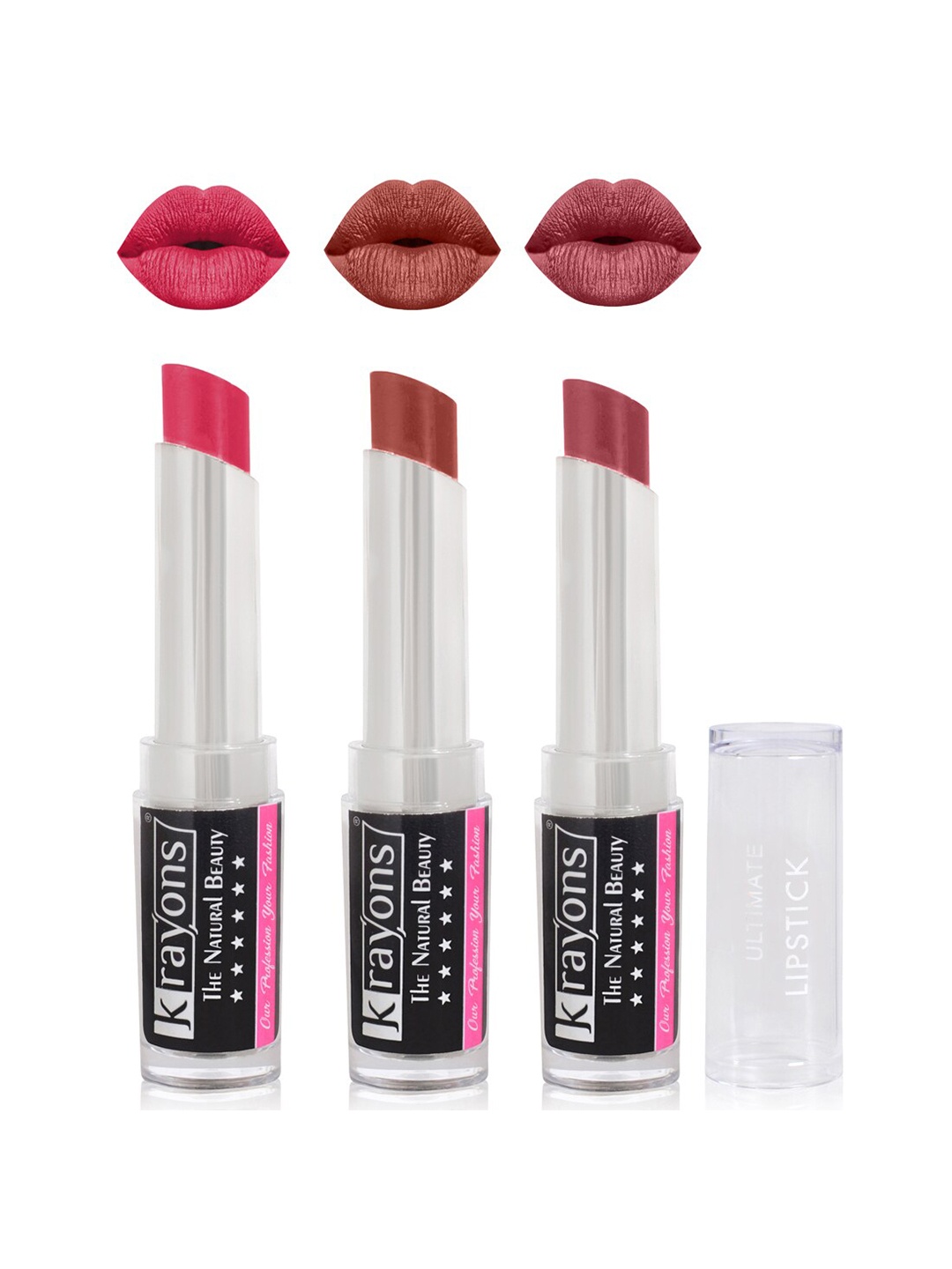 

krayons Set of 3 The Natural Beauty Ultimate Moisturizing Matte Lipstick - 3.5 g each, Pink