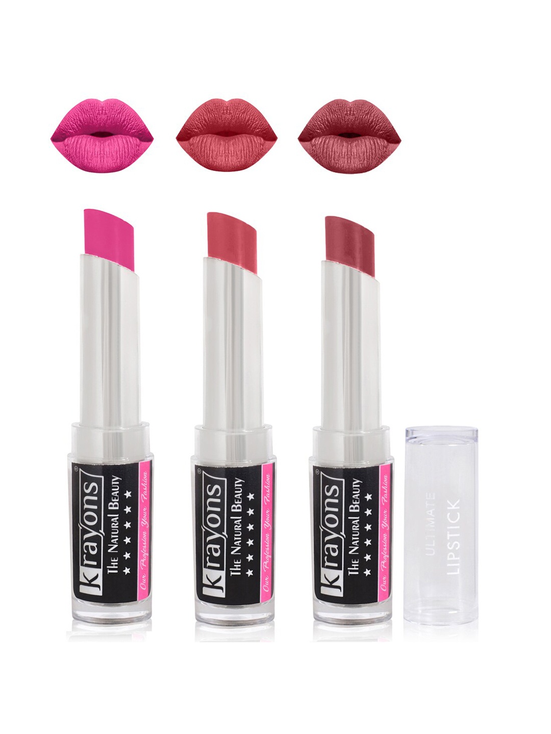 

krayons Set Of 3 The Natural Beauty Ultimate Moisturizing Matte Lipsticks - 3.5 gm Each, Pink