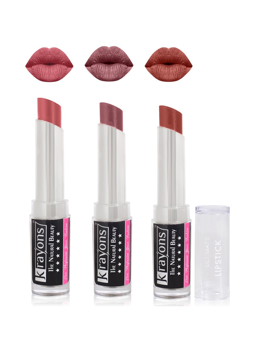 

krayons Set Of 3 The Natural Beauty Ultimate Moisturizing Matte Lipsticks - 3.5 gm Each, Nude