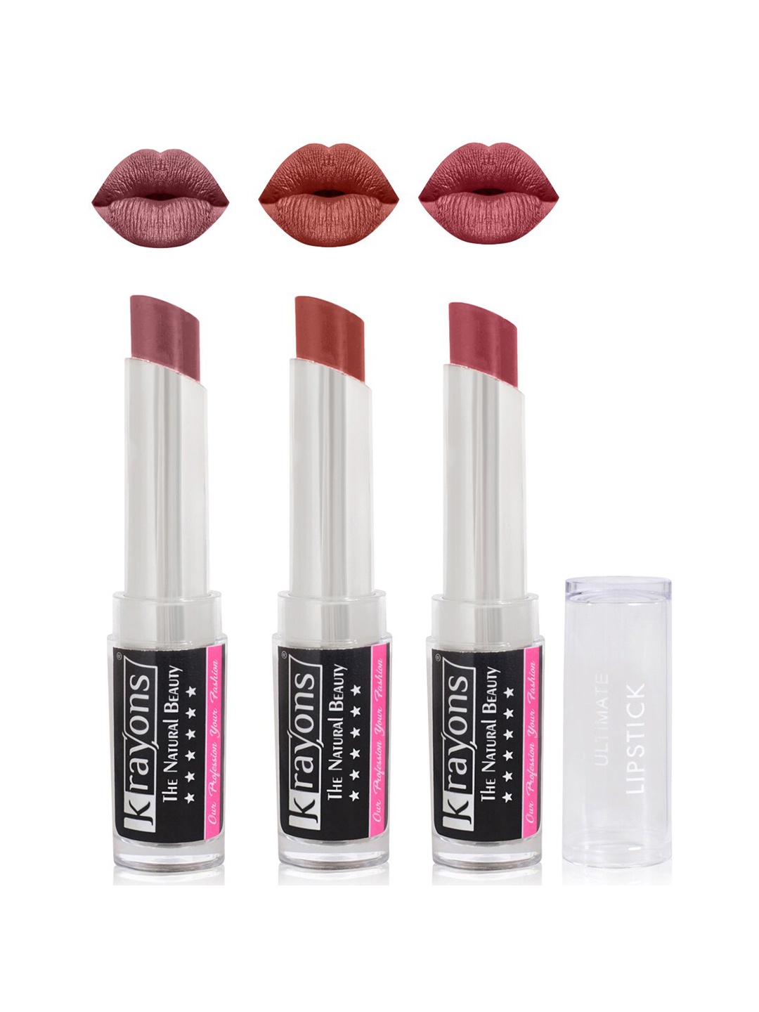 

krayons Set Of 3 The Natural Beauty Ultimate Moisturizing Matte Lipsticks - 3.5 gm Each, Burgundy