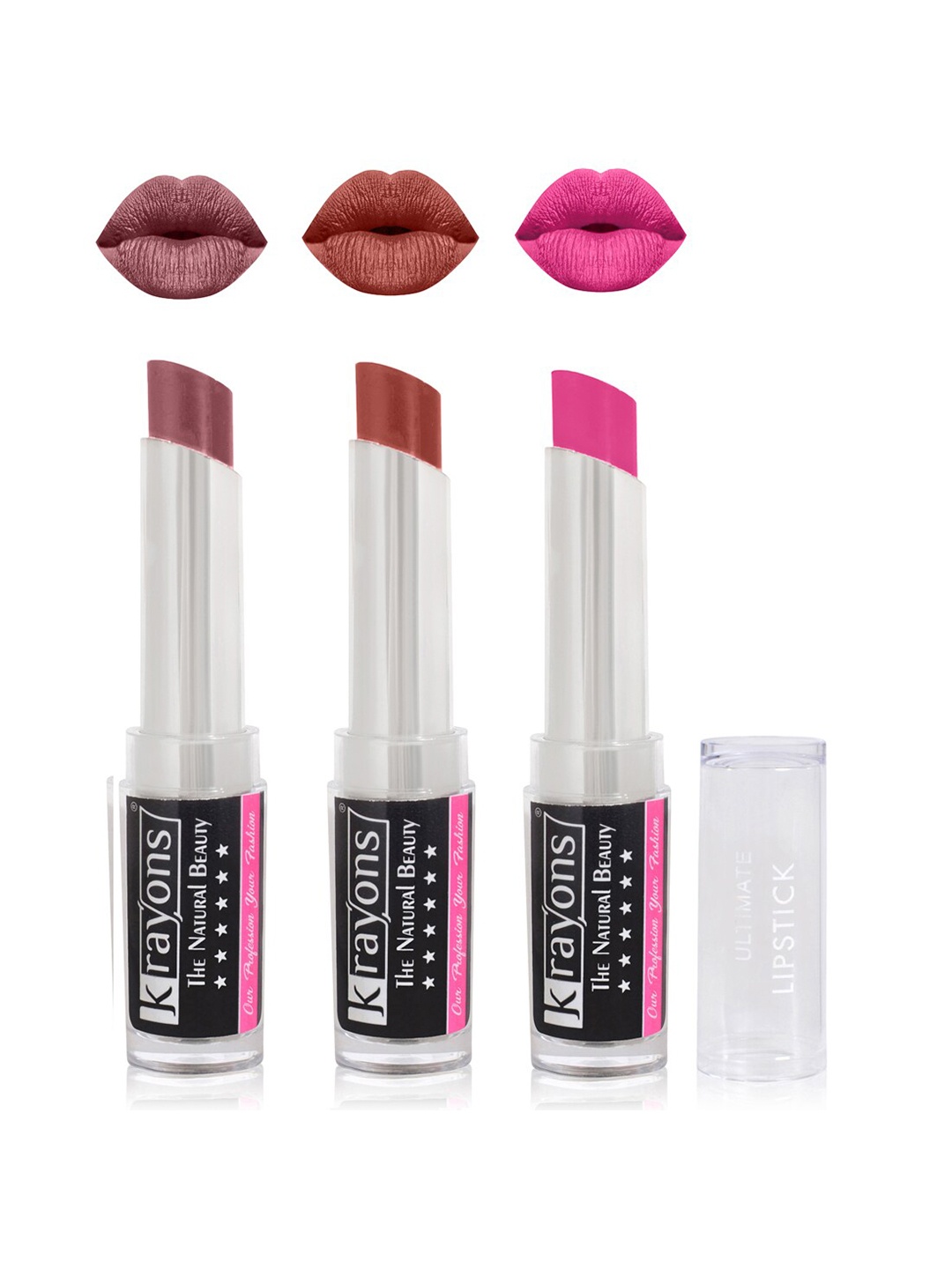 

krayons Set Of 3 The Natural Beauty Ultimate Moisturizing Matte Lipsticks - 3.5 gm Each, Pink