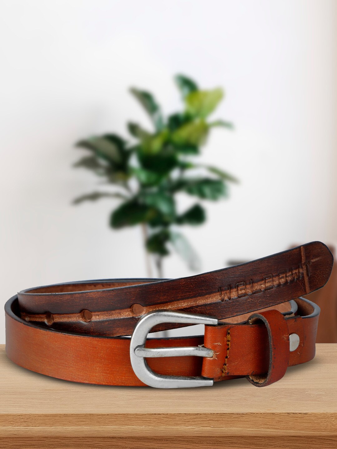 

WELBAWT Women Printed Leather Belt, Brown