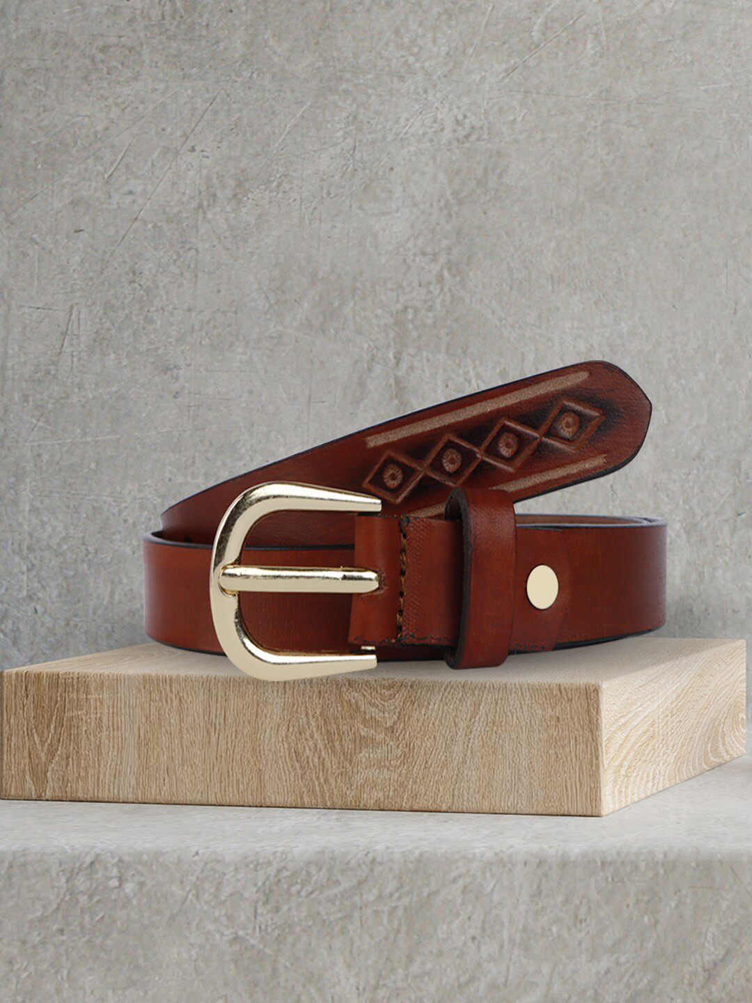 

WELBAWT Women Printed Leather Belt, Brown