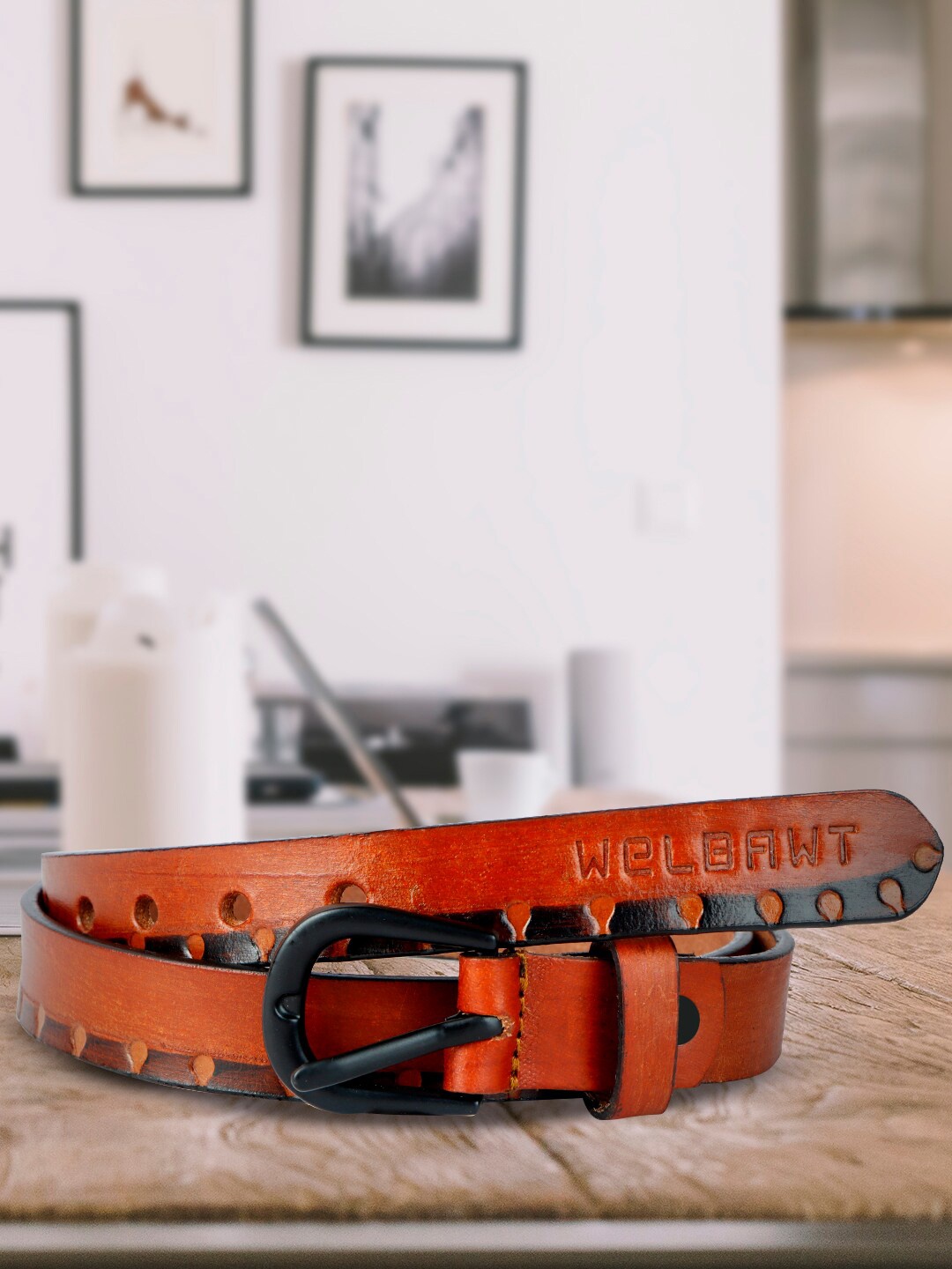 

WELBAWT Women Printed Leather Belt, Brown