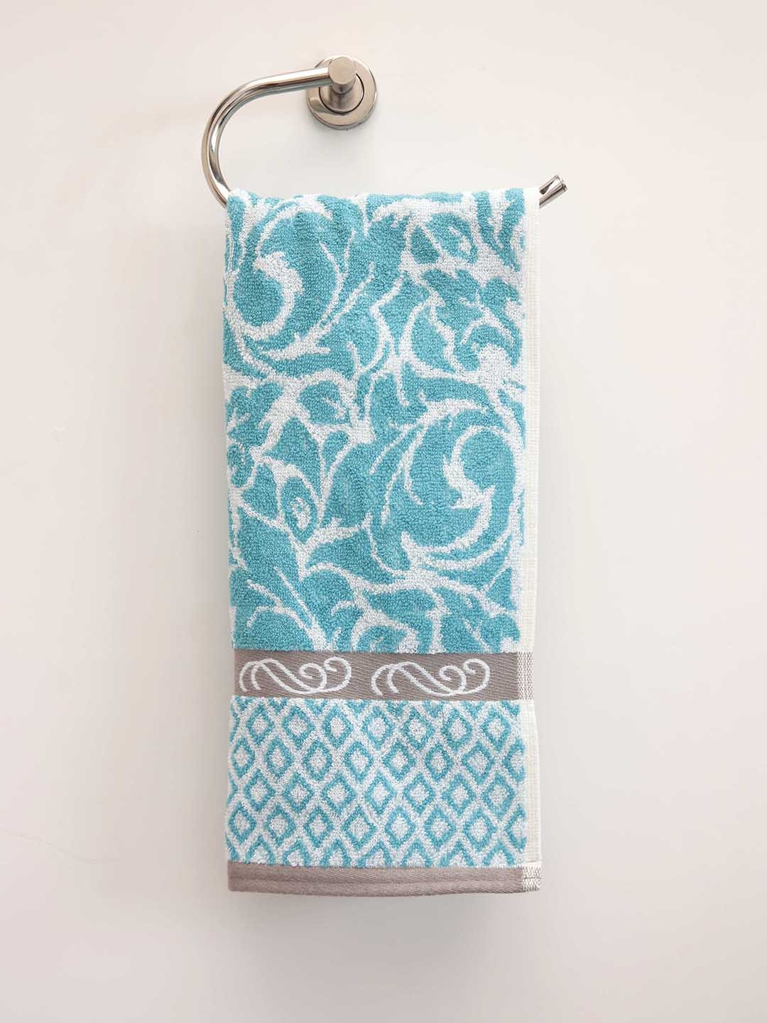 

Ariana Teal Blue & White Printed Cotton 500 GSM Hand Towels