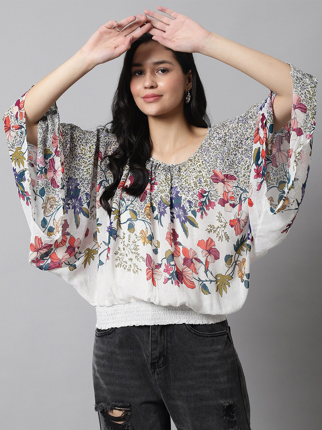 

NoBarr Multicoloured Floral Print Blouson Top, Multi