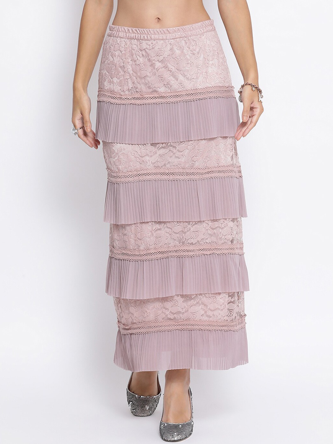 

LELA Women Self-Design Frill Details Maxi-Length Skirts, Pink