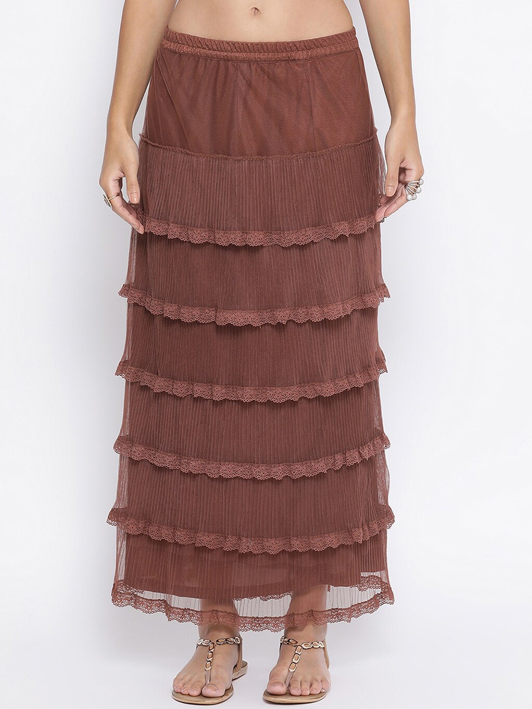 

LELA Self Design Layered Net Frill Skirt, Rust