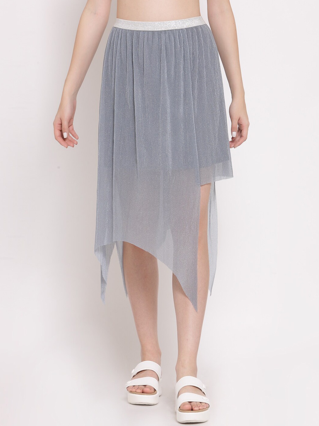 

LELA Embellished Asymmetric Hemline Midi Skirt, Grey