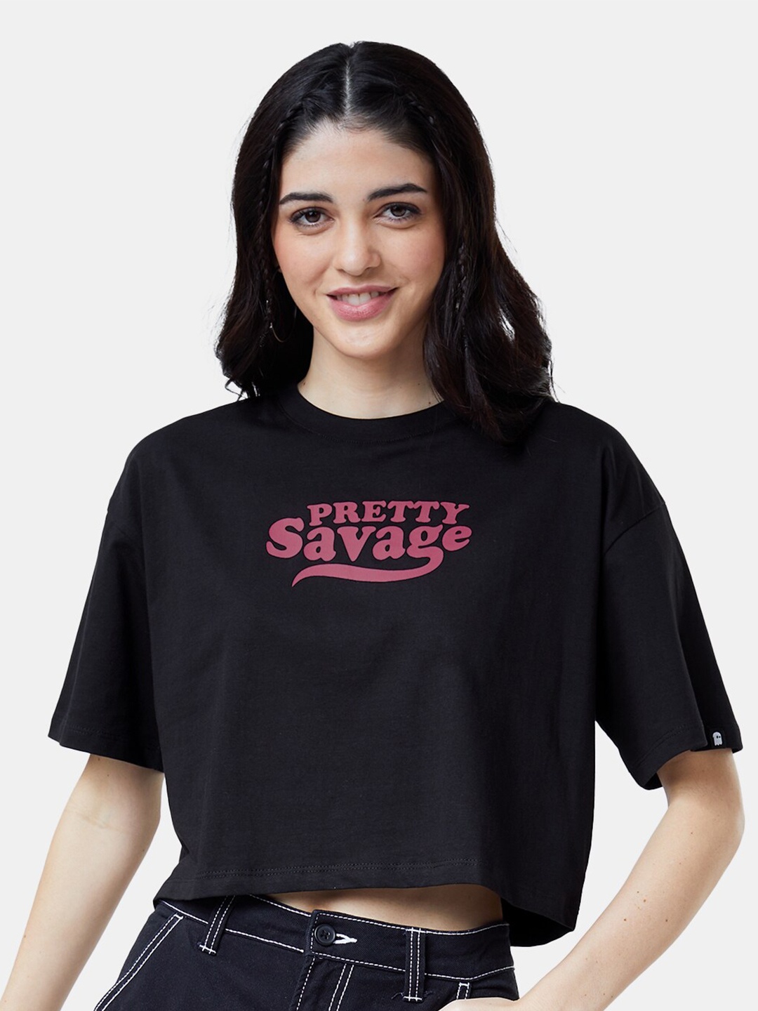 

The Souled Store Typography Drop-Shoulder Sleeves Oversized T-shirt, Black