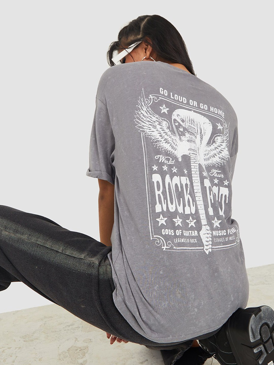 

Styli Women Typography Printed Oversized Cotton T-shirt, Grey