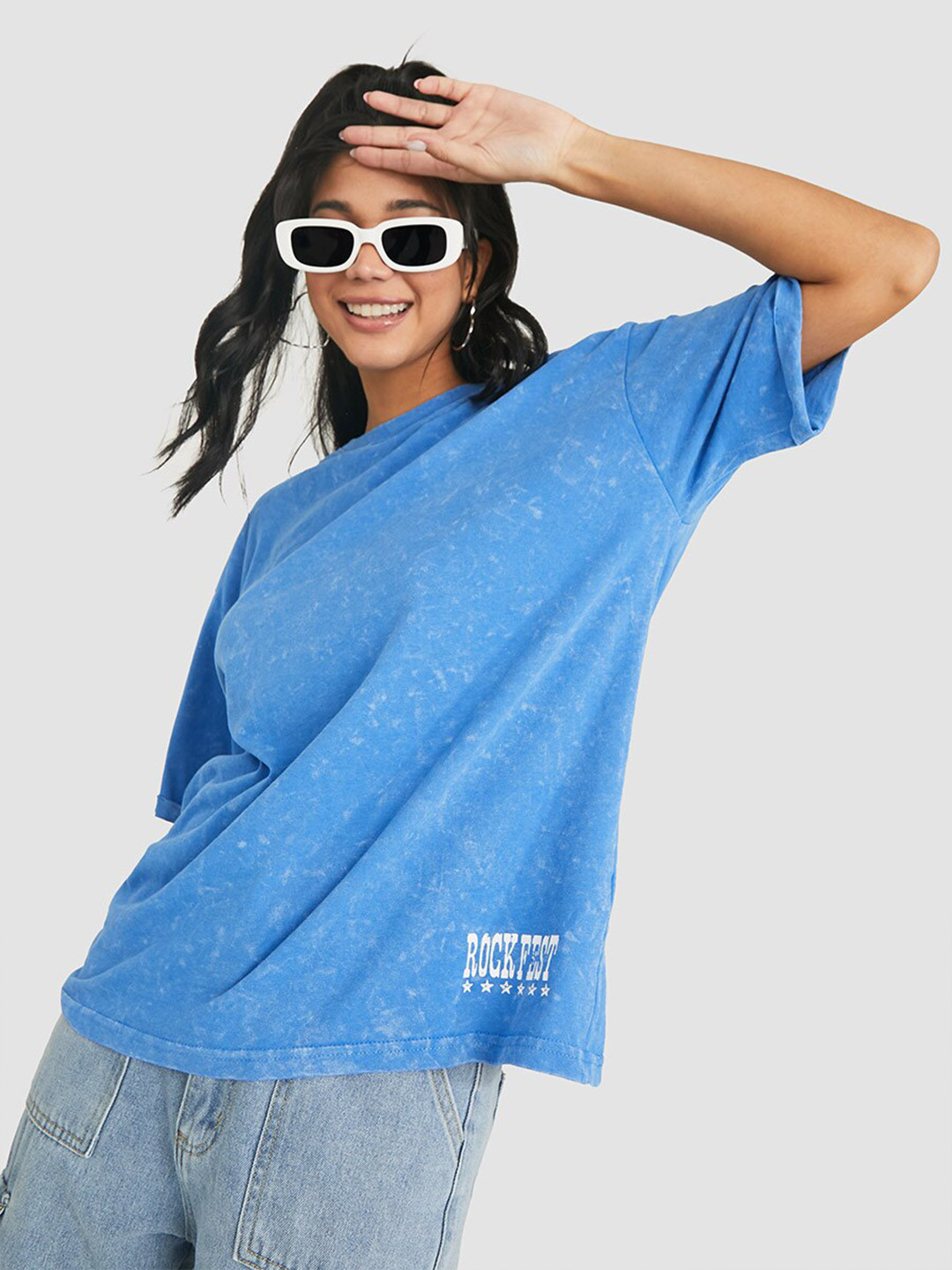 

Styli Women Printed Oversized T-shirt, Blue