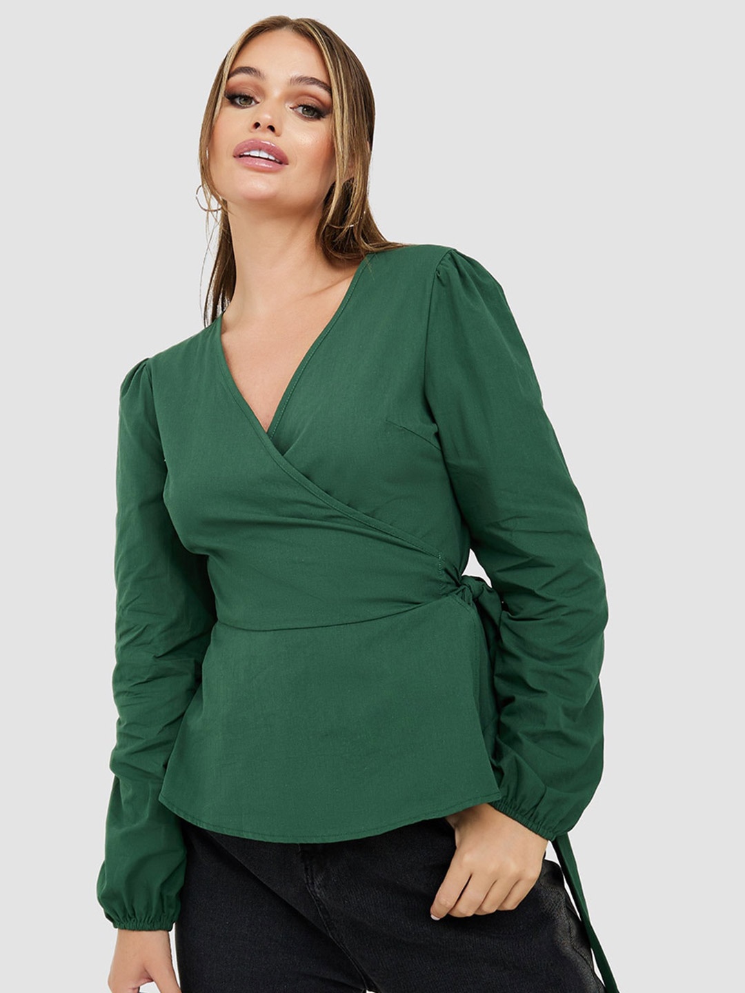 

Styli Cotton Wrap Top, Green