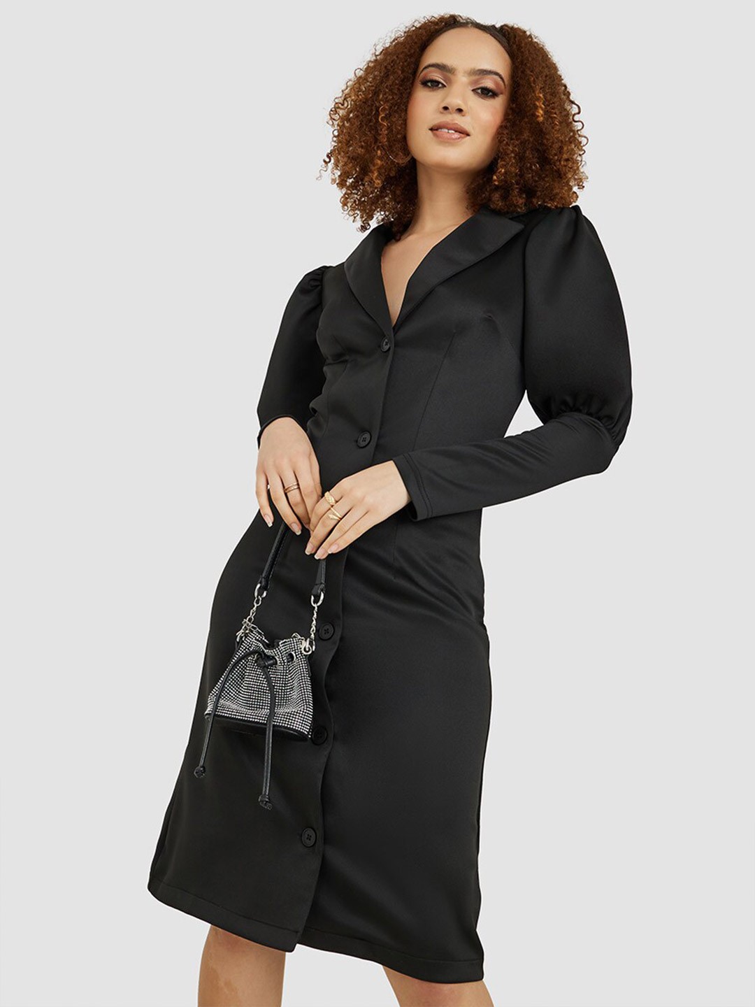 

Styli Shirt Collar Sheath Dress, Black