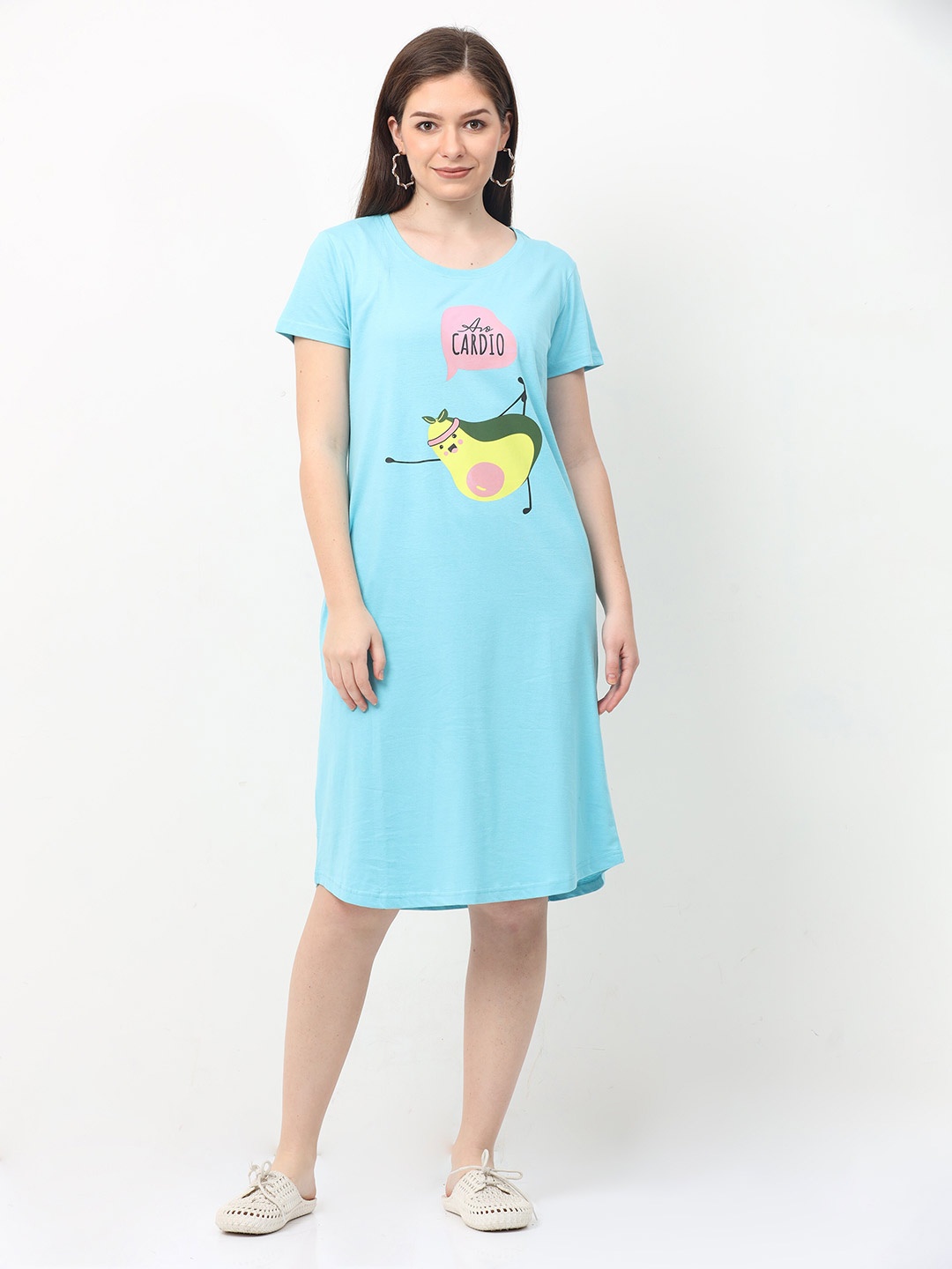 

9shines Label Printed Pure Cotton Nightdress, Blue