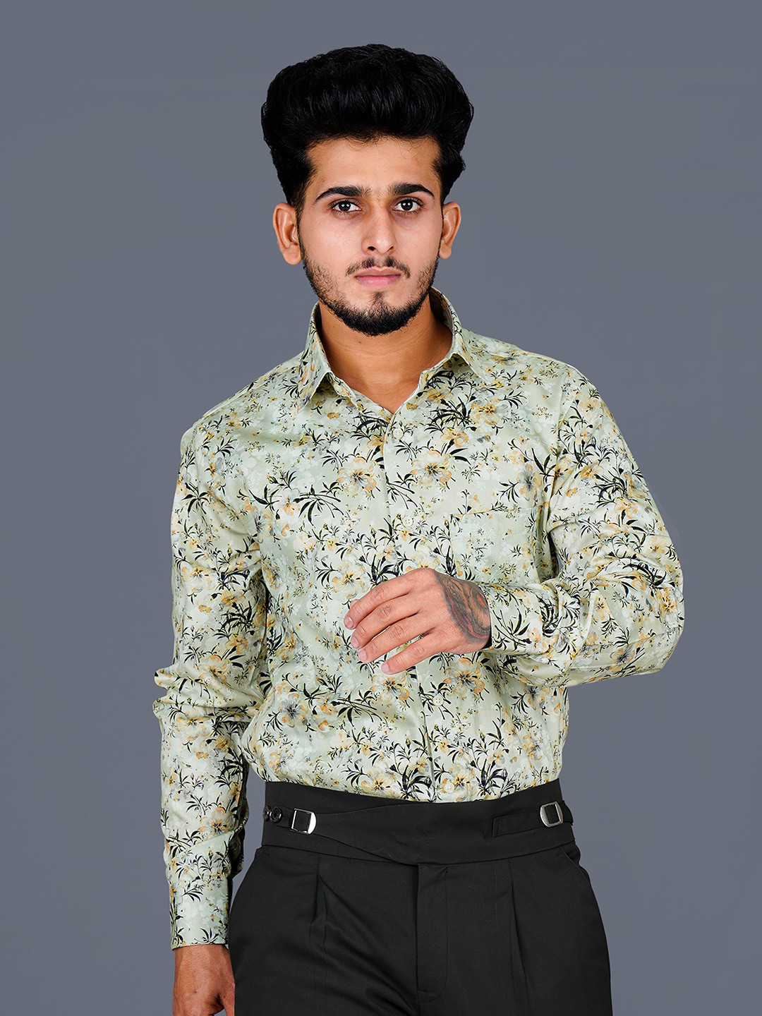 

FRENCH CROWN Men Standard Floral Printed Cotton Casual Shirt, Green