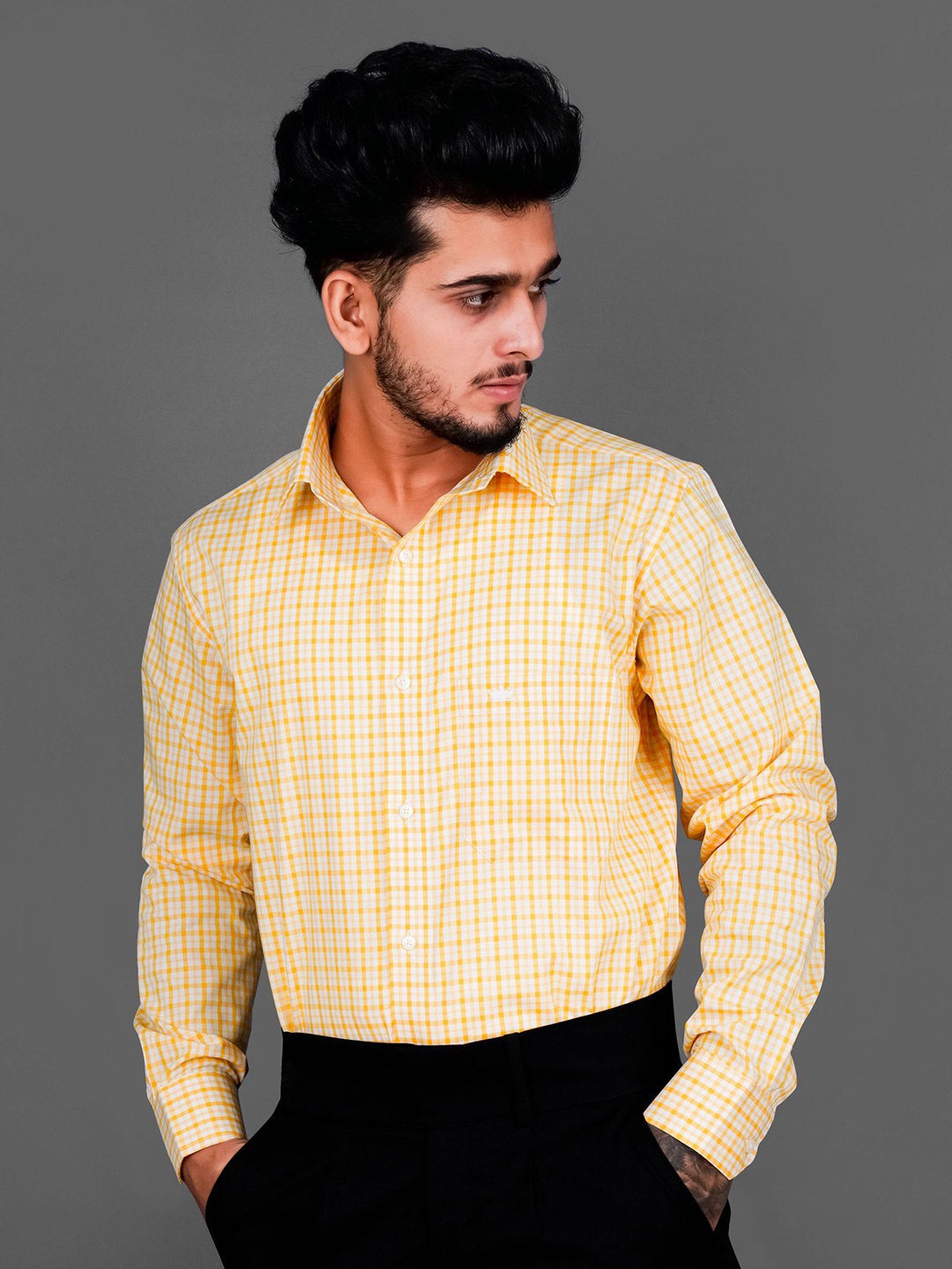 

FRENCH CROWN Men Standard Checked Cotton Casual Shirt, Yellow