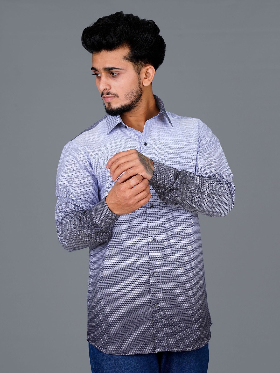 

FRENCH CROWN Men Standard Printed Cotton Casual Shirt, Blue