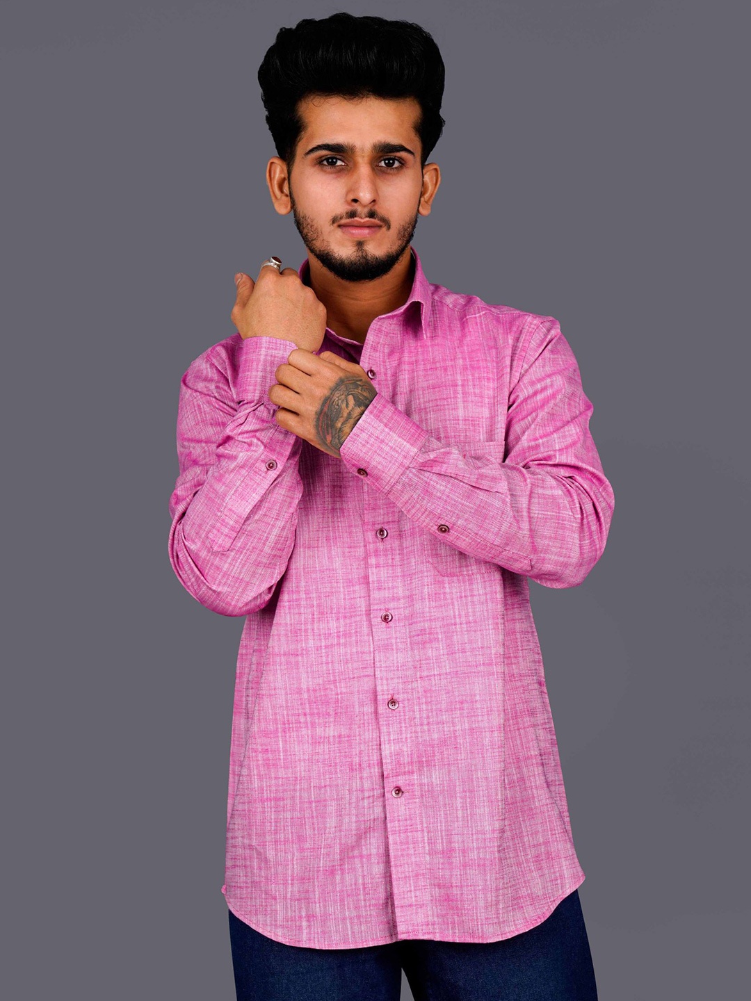 

FRENCH CROWN Men Standard Luxurious Linen Casual Shirt, Pink