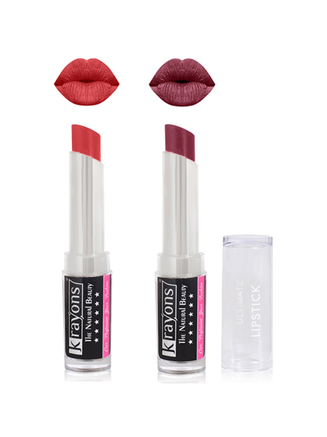 

krayons Set of 2 Ultimate Moisturizing Matte Waterproof & Long-Lasting Lipstick 3.5 g Each -Indian Red 05 - Moody Maroon 08