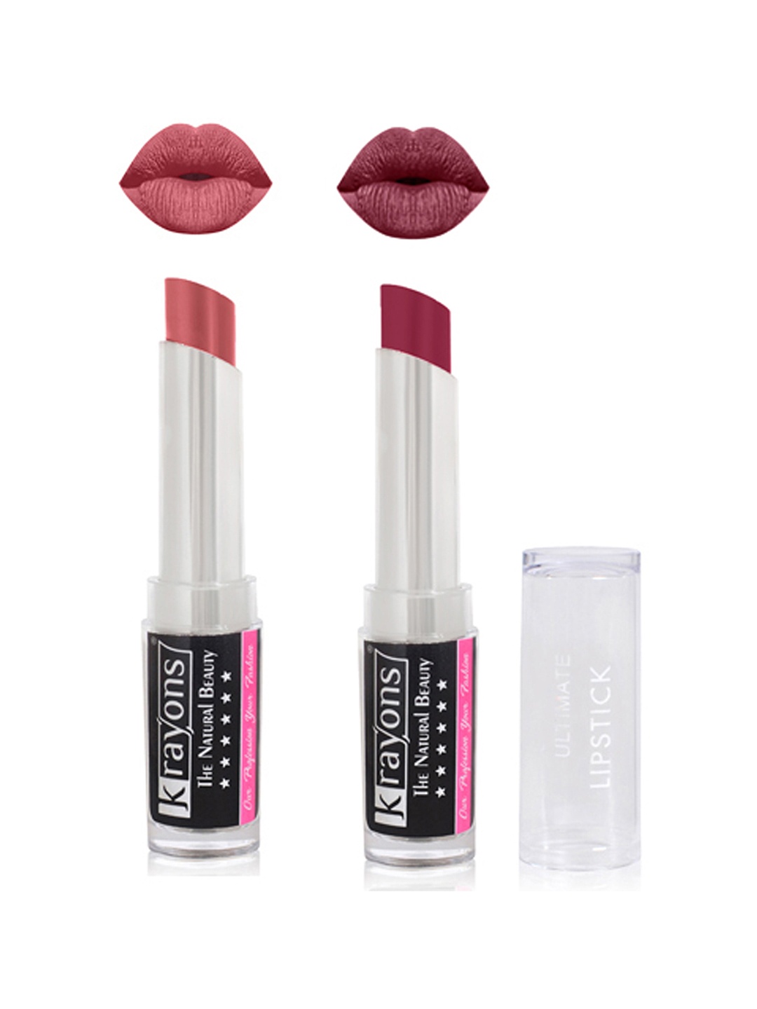 

krayons Set Of 2 Ultimate Moisturizing Matte Lipstick - Coral Nude 01 & Plum Pink 11, Purple