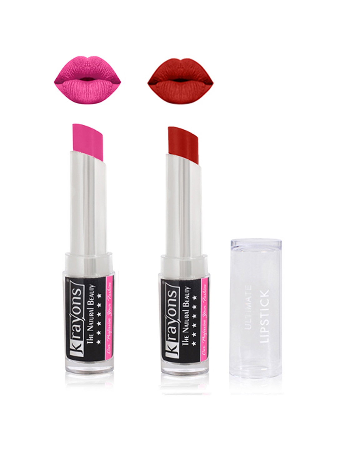 

krayons Set of 2 Ultimate Moisturizing Matte Waterproof & Long-Lasting Lipstick 3.5 g Each -Red Orange 02 - Blush Pink 03