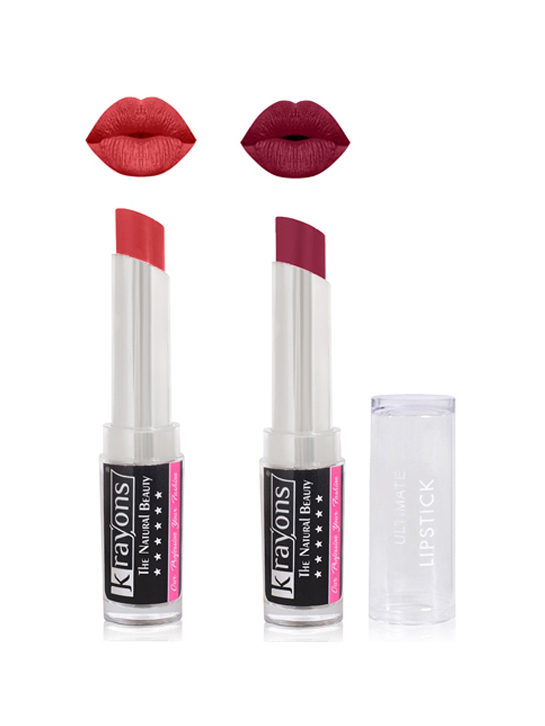 

krayons Set of 2 Ultimate Moisturizing Matte Waterproof & Long-Lasting Lipstick 3.5 g Each -Indian Red 05 - Plum Pink 11