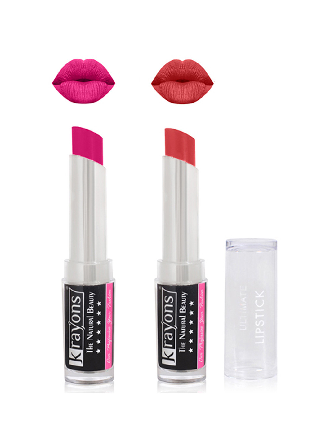

krayons Set of 2 Ultimate Moisturizing Matte Waterproof & Long-Lasting Lipstick 3.5 g Each -Pink Rouge 04 - Indian Red 05