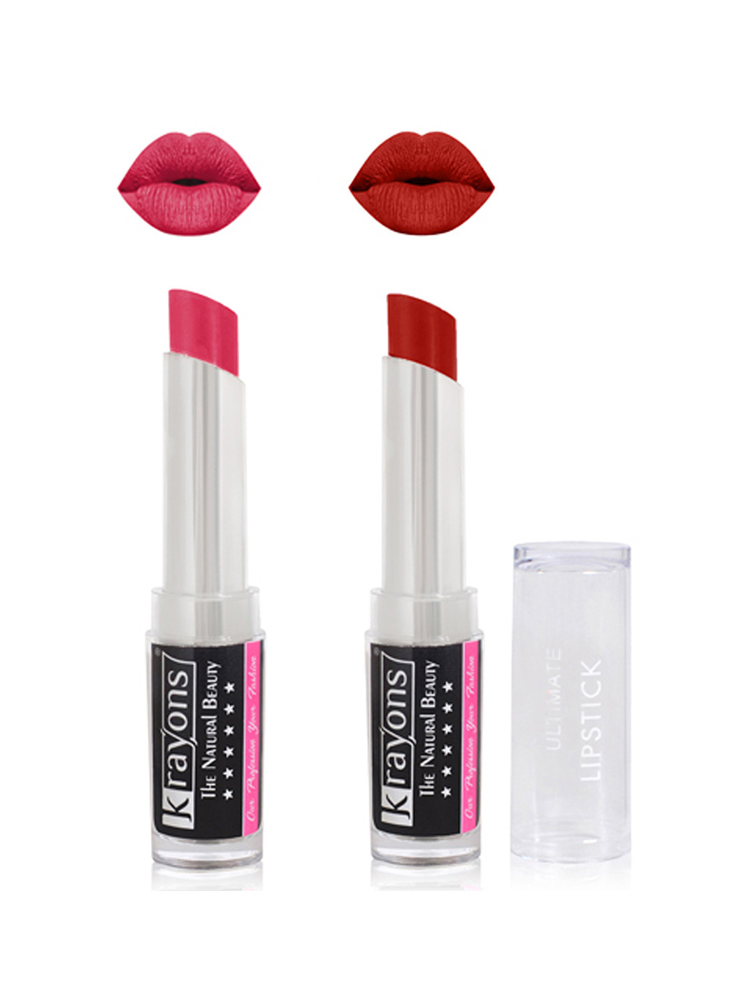 

krayons Set of 2 Ultimate Moisturizing Matte Waterproof & Long-Lasting Lipstick 3.5 g Each -Pink Flower 07 - Red Orange 02