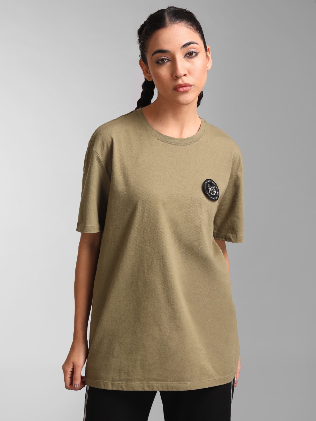 

KZ07 By Kazo Women Olive Green Applique T-shirt