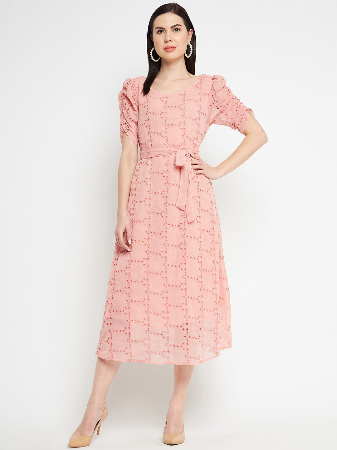 

Ruhaans Peach-Coloured Chiffon Midi Dress