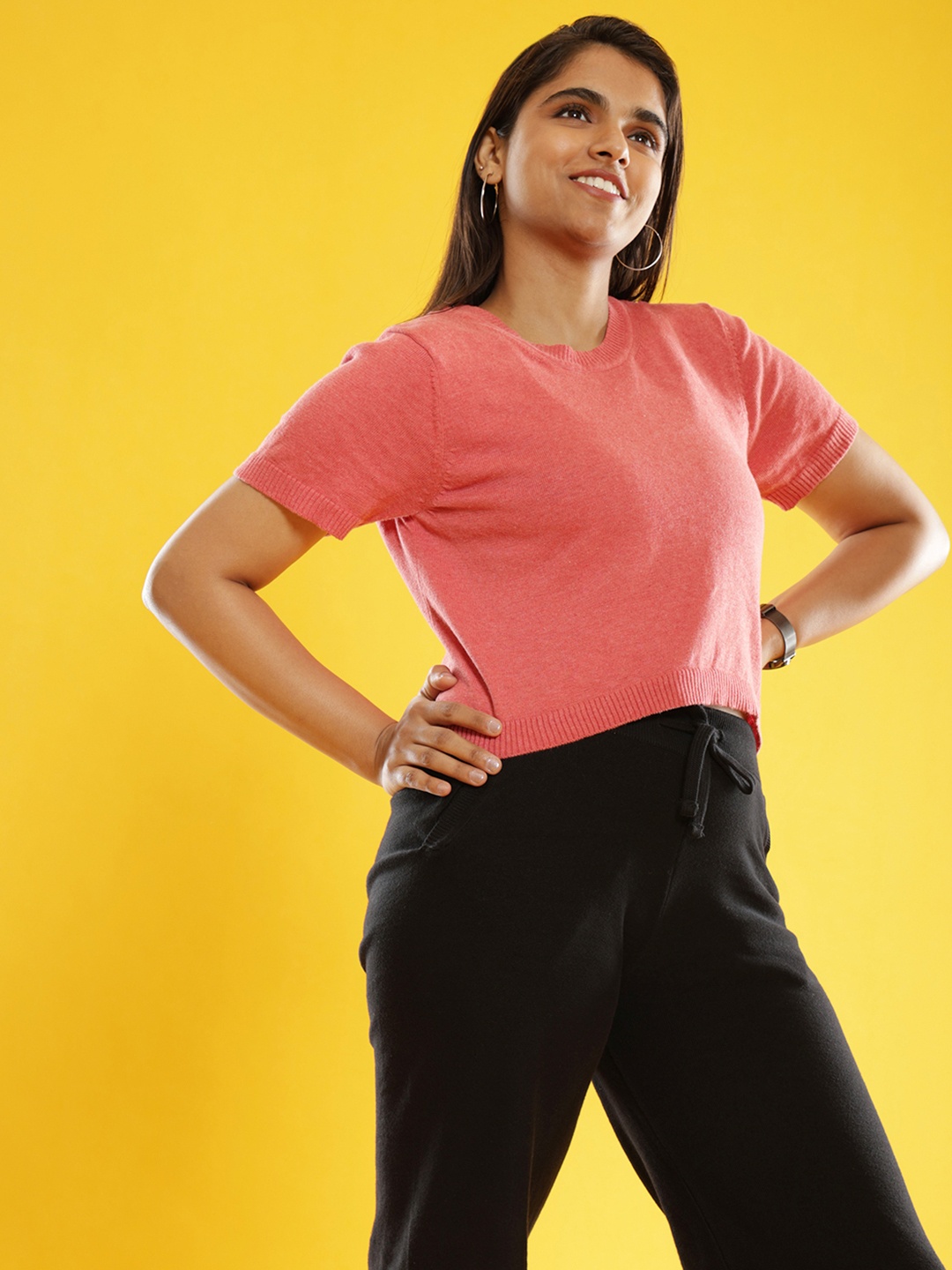

Blissclub Women Coral Cotton Relaxed Fit T-shirt