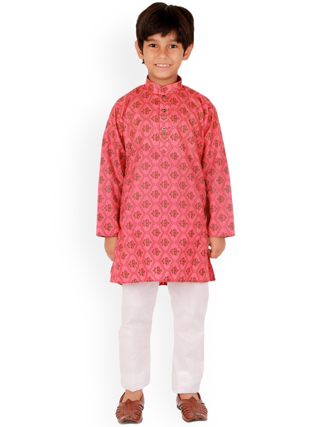 

Pro-Ethic STYLE DEVELOPER Boys Ethnic Motifs Printed Pure Cotton Kurta with Pyjamas, Pink