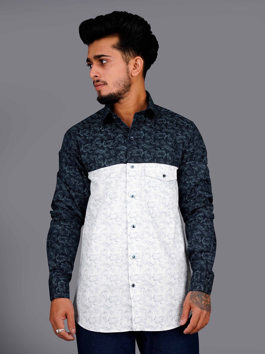 

FRENCH CROWN Men Standard Floral Printed Cotton Casual Shirt, White
